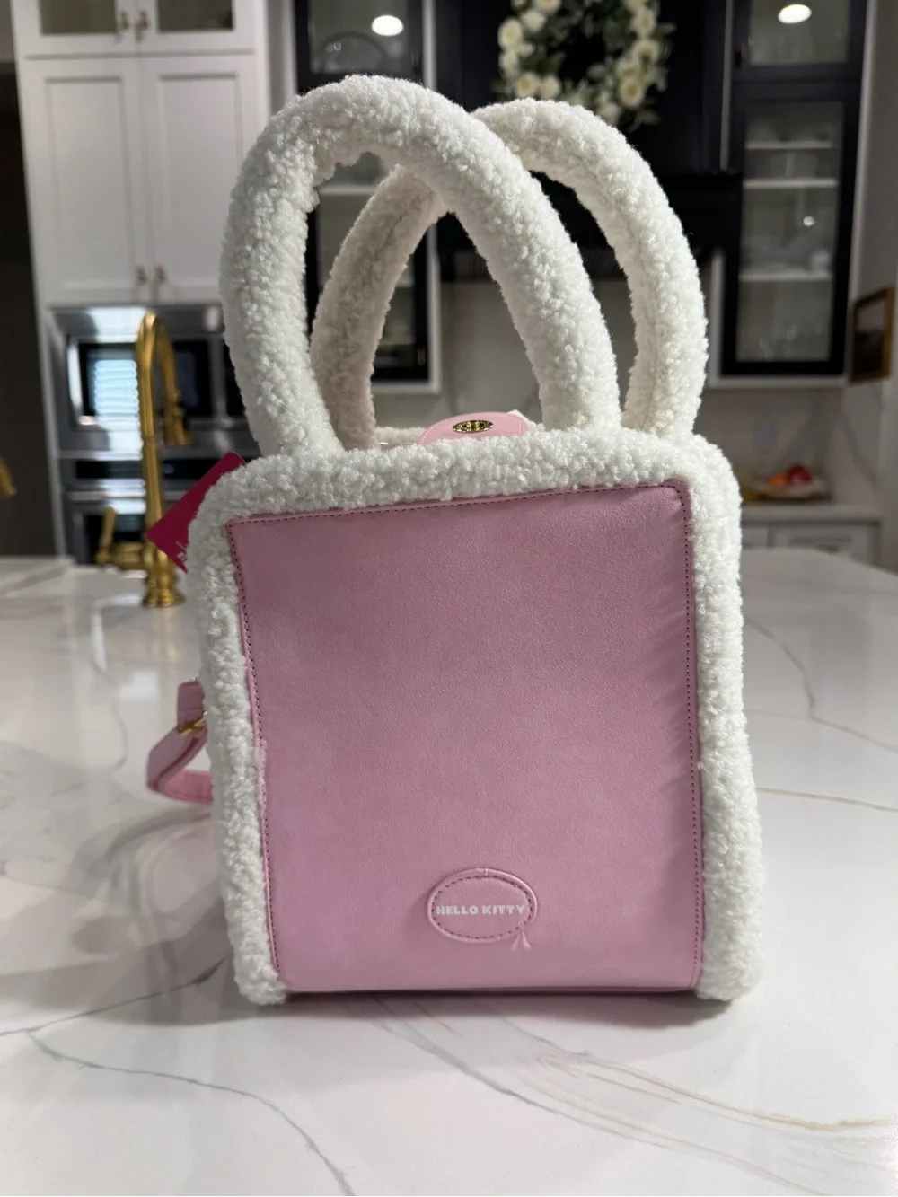 Hello Kitty Pink Plush-Trim Crossbody Bag with Bow